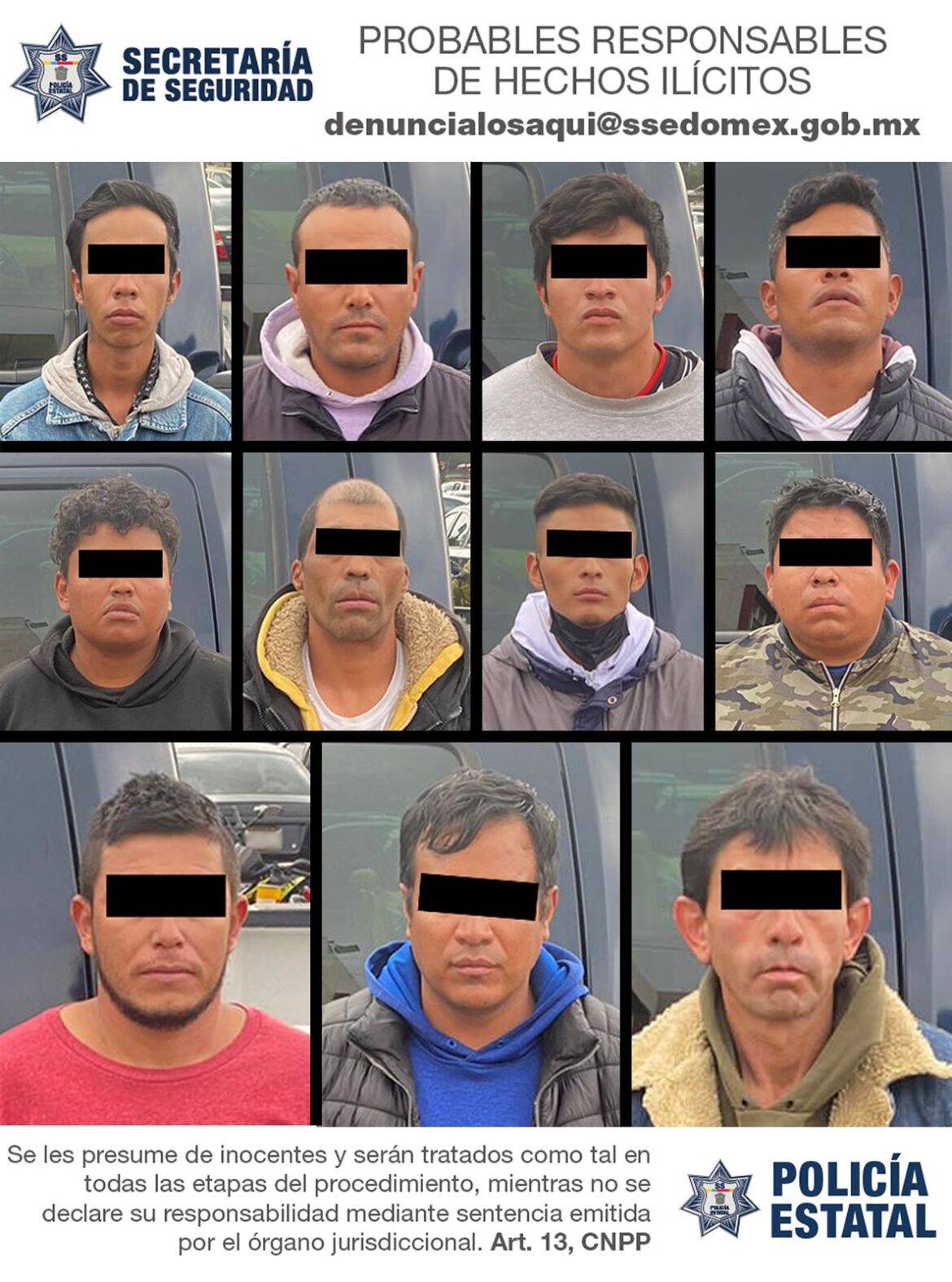 Detienen elementos de la Secretaría de Seguridad a 11 hombres por su probable participación en el delito de extorsión