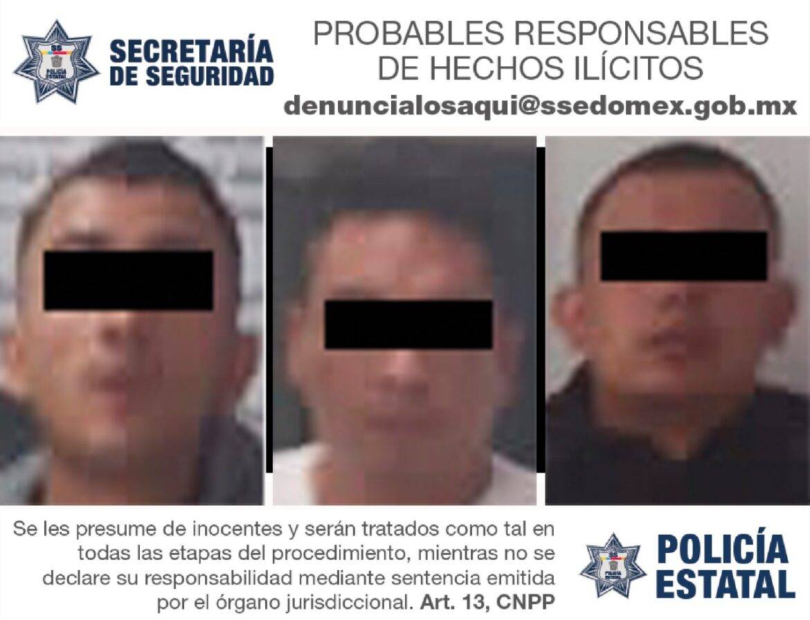 Policías de la Secretaría de Seguridad y municipales detienen a tres hombres posiblemente implicados en el delito de robo a casa habitación