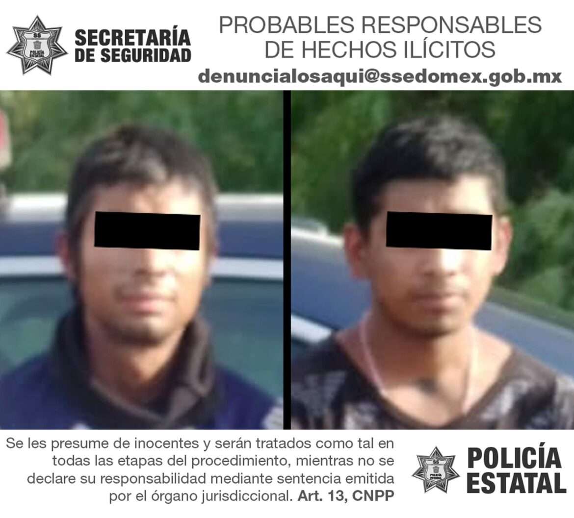 Policías estatales detienen a dos hombres probablemente implicados en el delito de robo con violencia