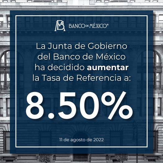 BANXICO incrementa tasa de interés a 8.5%