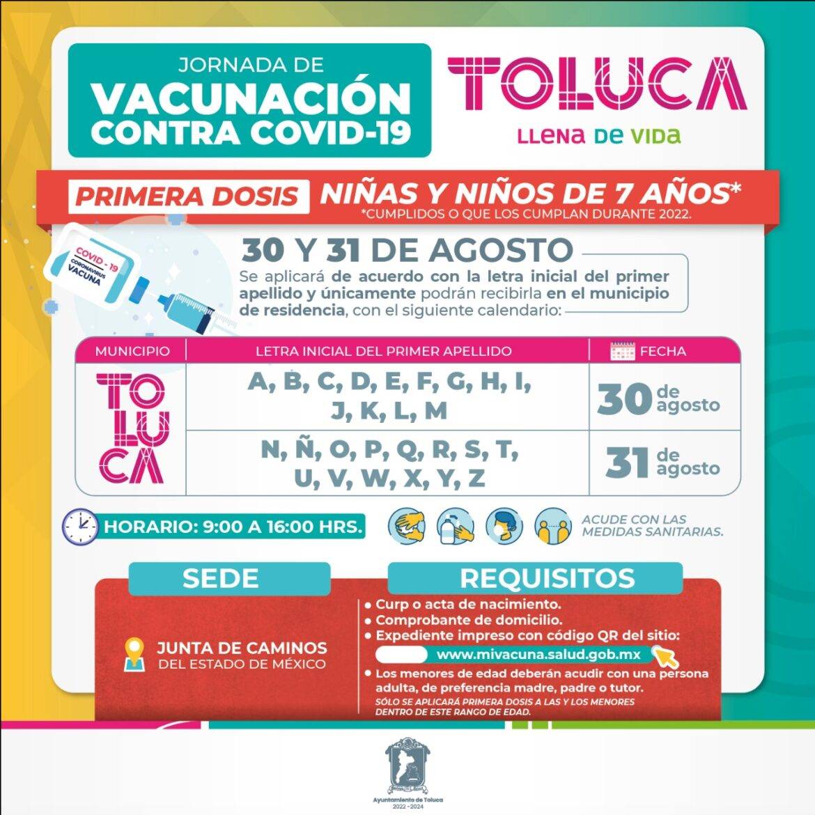 Anuncian en Toluca aplicación de primera dosis de vacuna contra Covid-19 para niñas y niños de 7 años