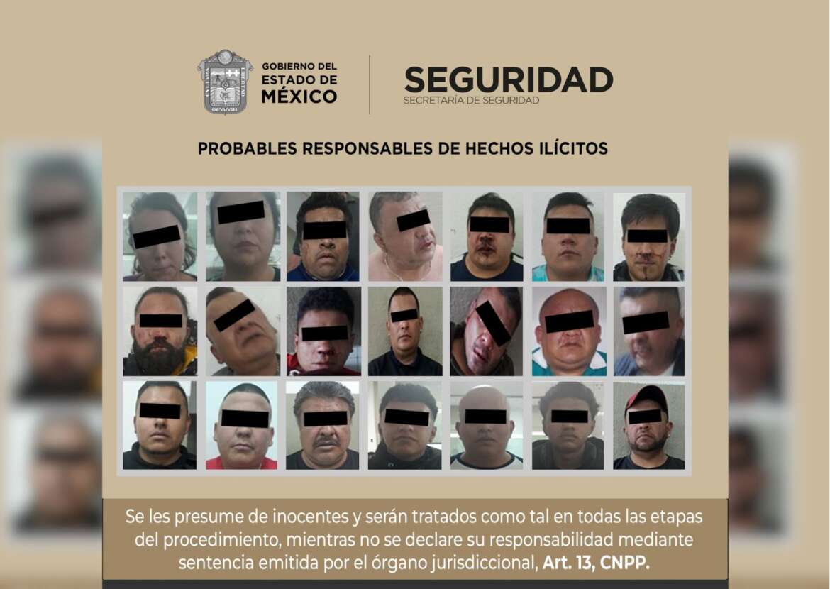 Secretaría de Seguridad del Estado de México y policía municipal detienen a 21 personas por la posible comisión de diversos delitos