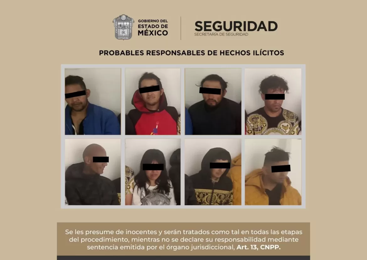 SSEdomex y policía municipal de Almoloya de Juárez detienen a ocho personas probables implicadas en el delito de allanamiento de morada