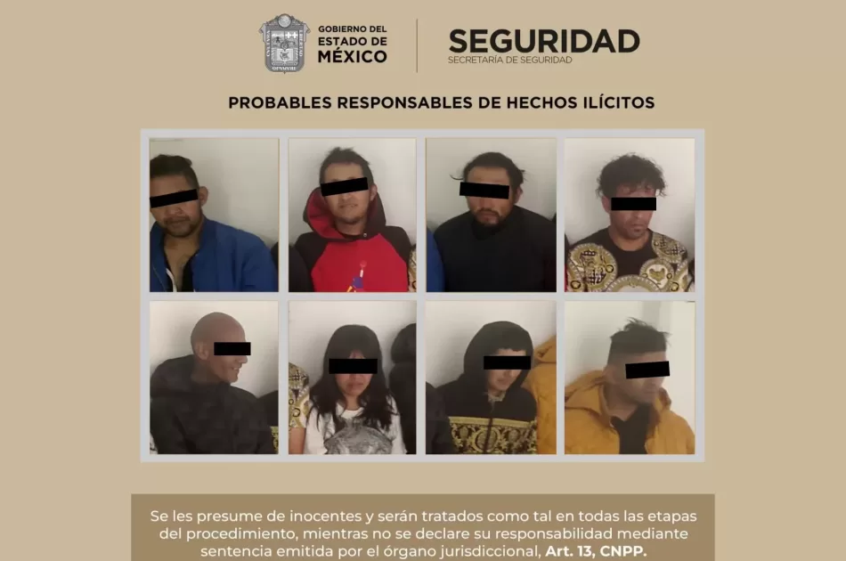 SSEdomex y policía municipal de Almoloya de Juárez detienen a ocho personas probables implicadas en el delito de allanamiento de morada