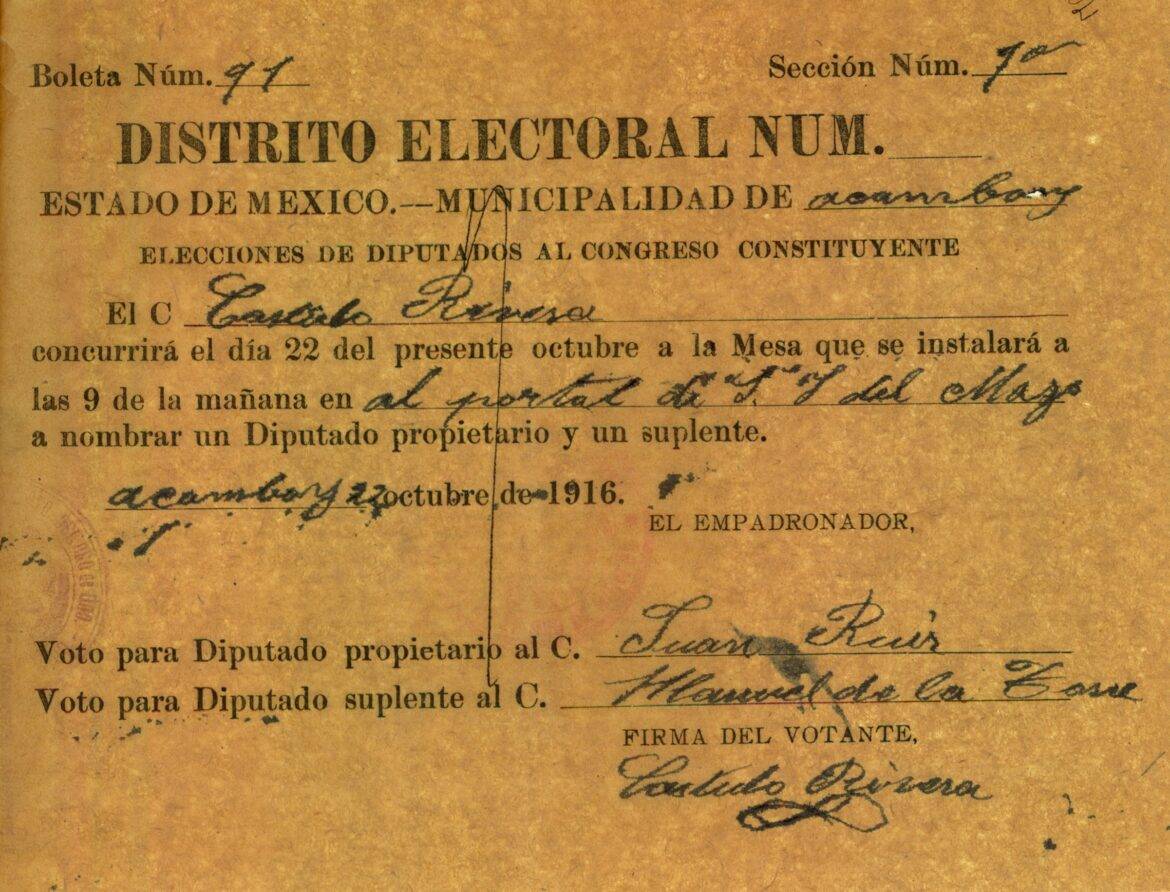 Archivo del PJEdomex conserva boleta electoral de 1916