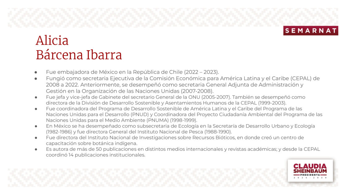 Alicia Bárcena Ibarra - Secretaría de Medio Ambiente y Recursos Naturales (SEMARNAT)