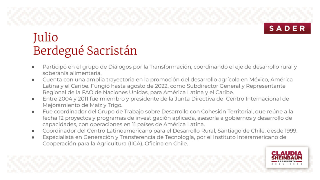 Julio Berdegué Sacristán - Secretaría de Agricultura y Desarrollo Rural (SADER)