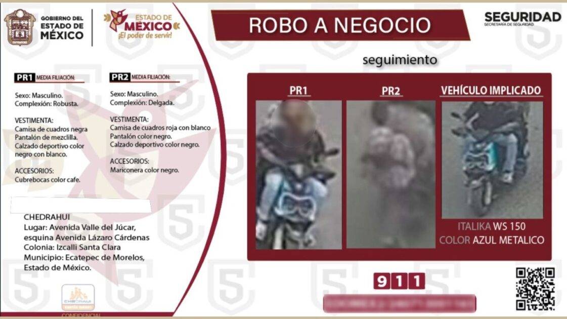 Detiene Secretaría de Seguridad del Edomex a dos personas probables responsables del delito de robo a comercio