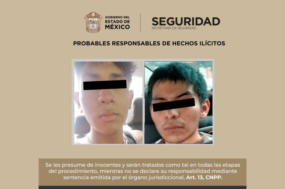 Detiene Secretaría de Seguridad del Edomex a dos personas probables responsables del delito de robo a comercio