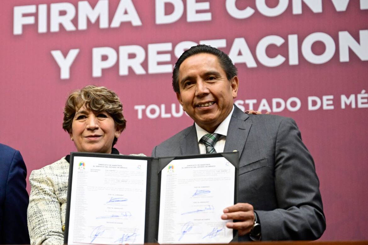 Gobernadora Delfina Gómez Álvarez firma convenio de sueldos y prestaciones 2024 con el SMSEM