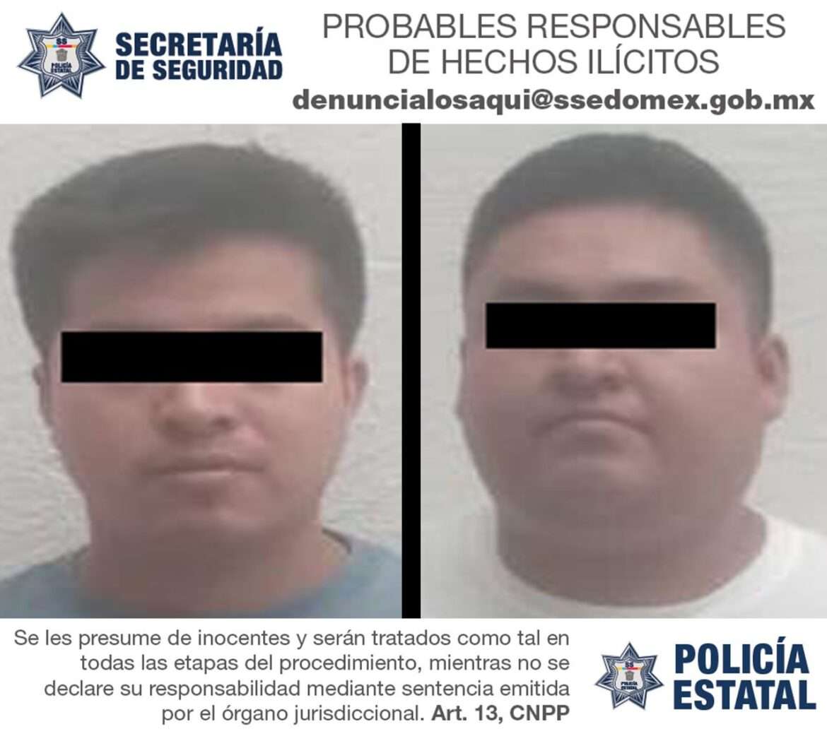 Elementos de la Secretaría de Seguridad del Edomex aprehenden a dos posibles implicados en el delito de robo con violencia