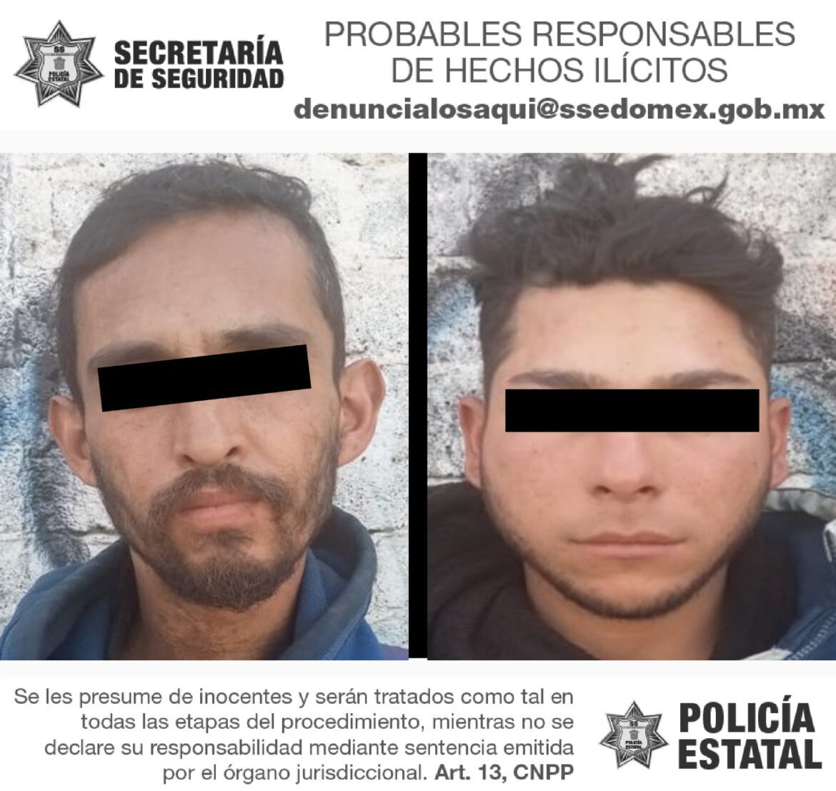 Elementos de la Secretaría de Seguridad detienen a dos hombres por su posible responsabilidad en el delito de robo con violencia