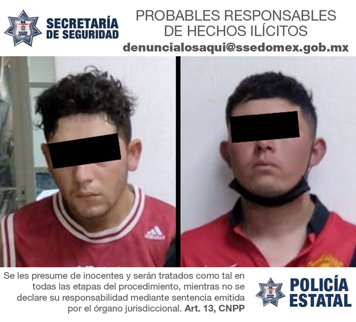 Detienen elementos de la Secretaría de Seguridad y policía municipal a dos hombres por su posible participación en el delito de extorsión