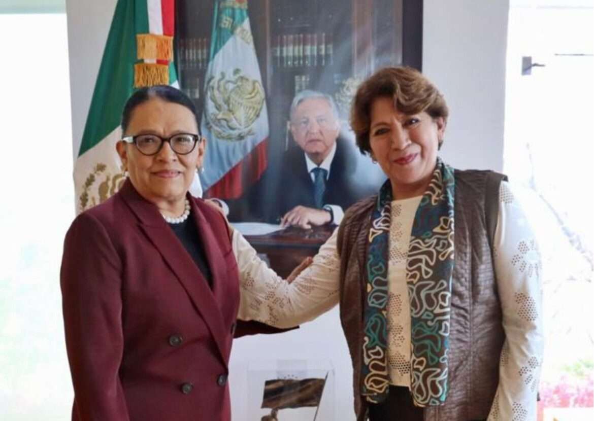 Delfina Gómez, Gobernadora Electa del Estado de México, sostiene reunión con Rosa Icela Rodríguez, Secretaria de Seguridad Federal